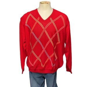 St Croix Shop Red Argyle V Neck Men’s Pullover Sweater Long Sleeve NWOT Size XL